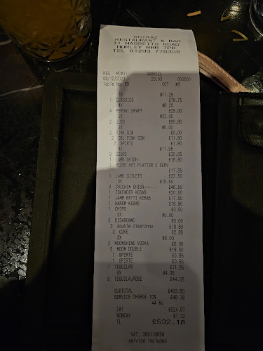 Opinii despre Shiraz Bar & Restaurant în Horley - Hospitality and gastronomy